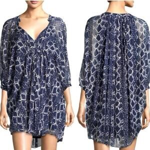 DIANE VON FURSTENBERG DVF Fleurette Navy Blue Silk Chiffon Dress Resort - Sz 4